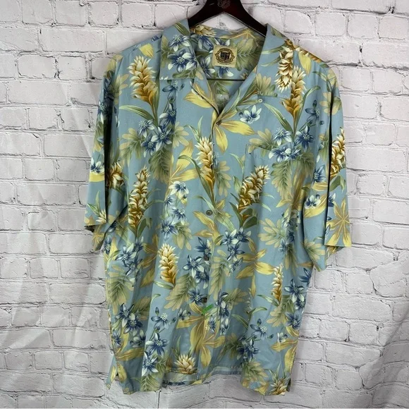pusser's west indies hawaiian camp shirt Tropical Floral Men's sz L silk/cotton - Picture 1 of 6